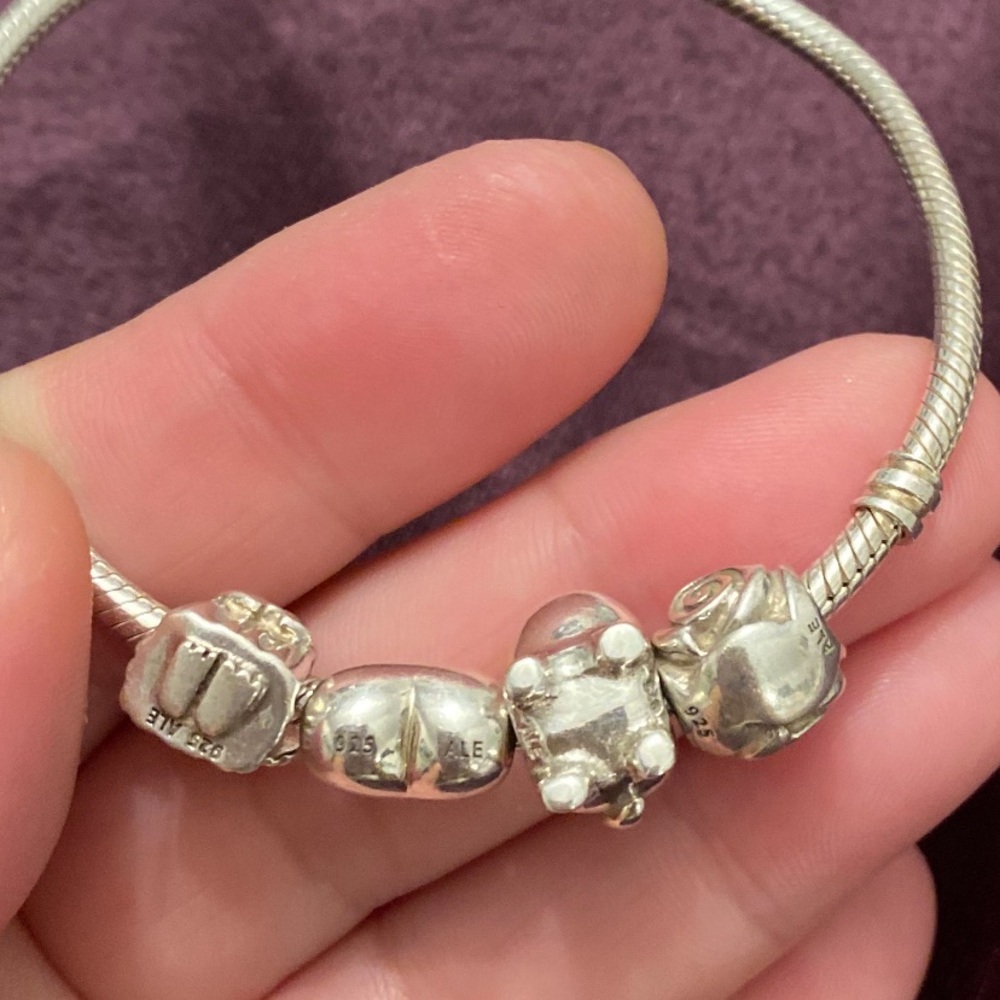 Pandora Silver Charm Bracelet with Heart and Rose - Picture 5 of 9